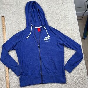 Nike Gym Vintage Full Zip Hoodie Womens Large Blue Just Do It Good Condition